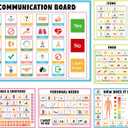 6Pcs Communication Board for Non Verbal Adults Picture Symbol Communication Cards Speech Therapy Tools for Autism Toddlers Kids Aphasia Stroke Patients Hospital Care Home Use Talking Placemats