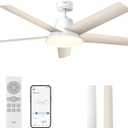 Dreo Smart Ceiling Fan with Lights, 52 Inch, 12 Speeds & 3 Fan Modes, Stepless Color Tones, Dimmable LED Light, 12H Timer, Quiet DC Motor, Remote/APP/Alexa Control, White Ceiling Fans Indoor