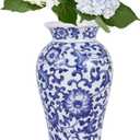 Chinoiserie Blue and White Vases,Living Room Centerpiece Ceramic Vase for Office Bedroom Chinoiserie Vintage Willow Flower Vases Decor (Lotus-M)