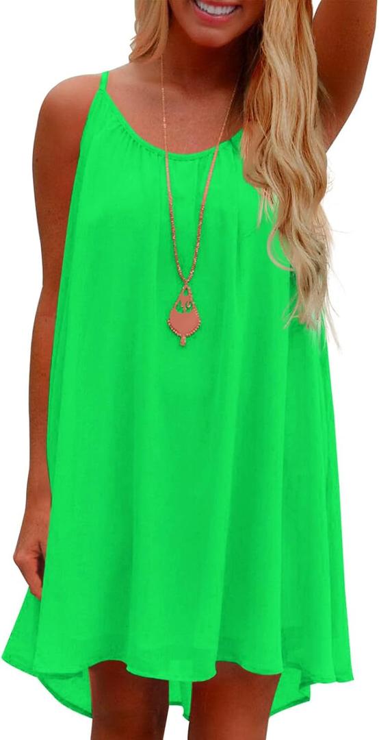 ReachMe Womens Sexy Plus Size Swimsuit Coverups Spaghetti Strap Beach Dresses Bathing Suit Cover Up Sheer Tank Sundress (Green, S)
