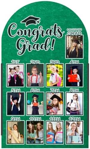 CroBlissful 27 x 16 Inch Graduation Photo Board Picture Frames Wall Decor Collage Display Green Felt Board for 4 x 3 Inch Photo DIY Picture Holder 2026 Graduation Party Decorations
