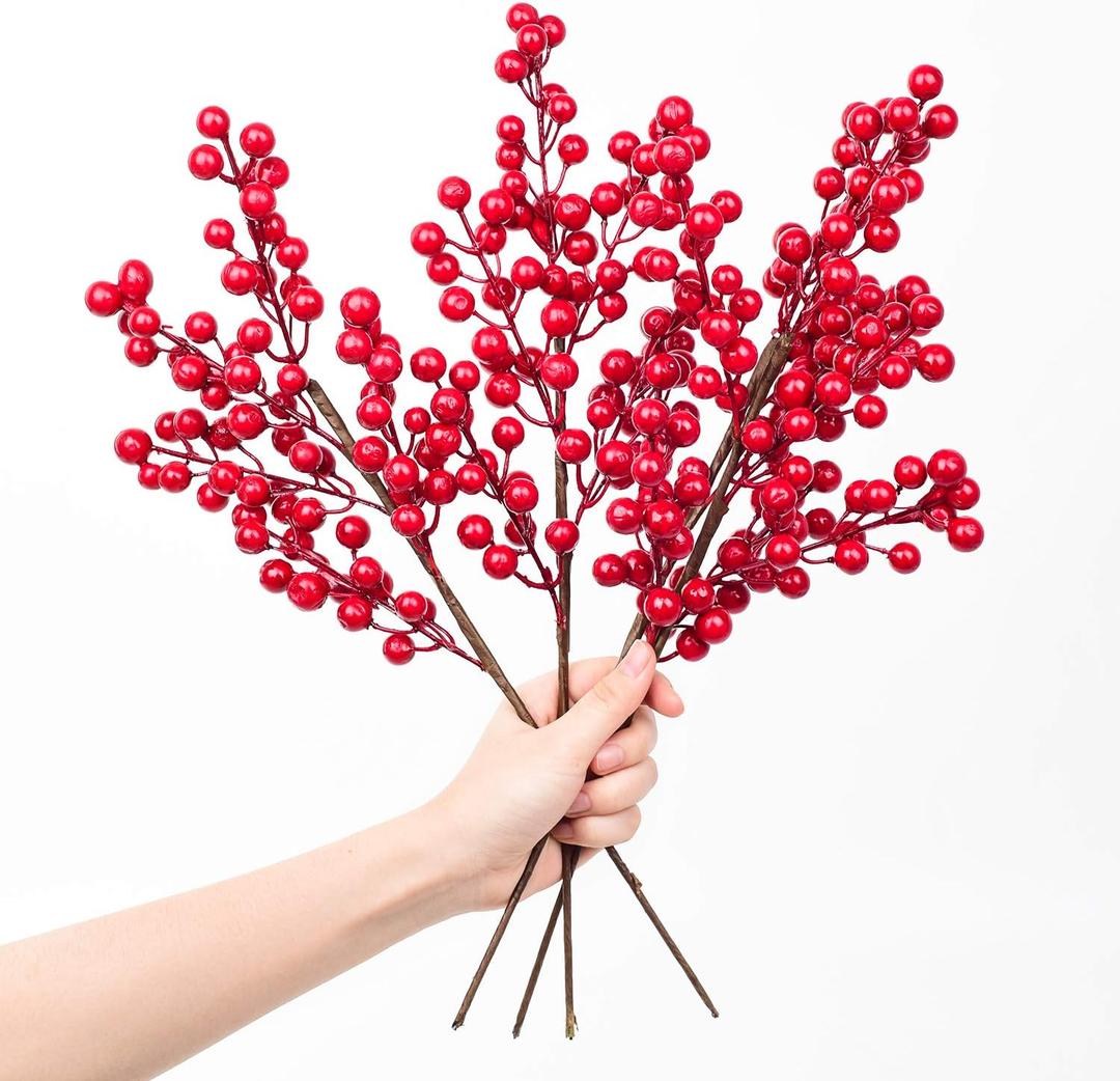 Lvydec 4 Pack Artificial Red Berry Stems - 17 Inch Christmas Holly Berry Branches for Holiday Home Decor and Crafts