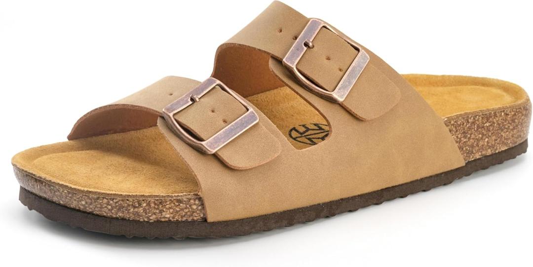 E E EMPTY Sandals Women Adjustable Double-Buckle Smooth Sandals, Comfortable Cork Sandals Suitable for Both Men and Women, with Bow Support (9, Brown)