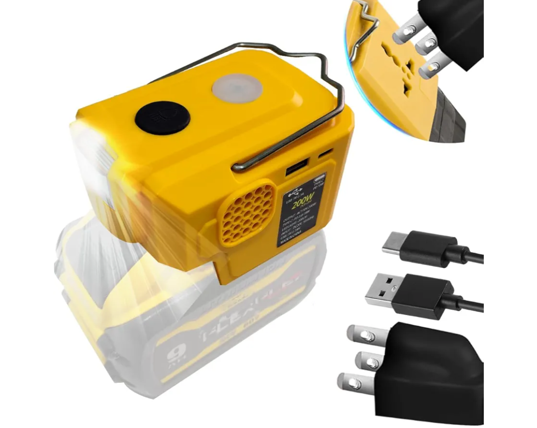 200W Power Inverter Compatible with Dewalt 20V Battery with 1 USB & 1 Type C DC 20V to AC 110-120V Battery Inverter. for Compliances Such as Phones Tablet Razors.