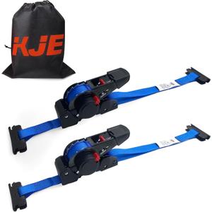 KJE E Track Retractable Ratchet Tie Down Straps (2Pack), 1" x 10' Heavy Duty - 1,500lb Max Break Strength, Self Retracting Ratchet Strap for Cargo Vans, Trucks, Trailers