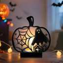 2 x ABTOLS Halloween Shadow Candles Holder, Spooky Black Ghost Spider Web Tealight Candle Holders with Shadow Vintage Scary Pumpkin Shape Candle Centerpiece Stands for Home Indoor Party Decor