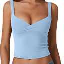 QINSEN Women's Sleeveless Sexy Backless Going Out Crop Top Strappy V Neck Tank Top Summer Tight Slim Fit Cute Shirts Light Blue, Medium