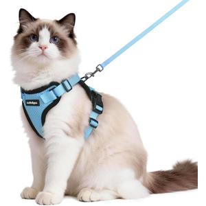 rabbitgoo Cat Harness and Leash for Walking, Escape Proof Soft Adjustable Vest Harnesses for Cats, Easy Control Breathable Reflective Strips Jacket, Light Blue,M