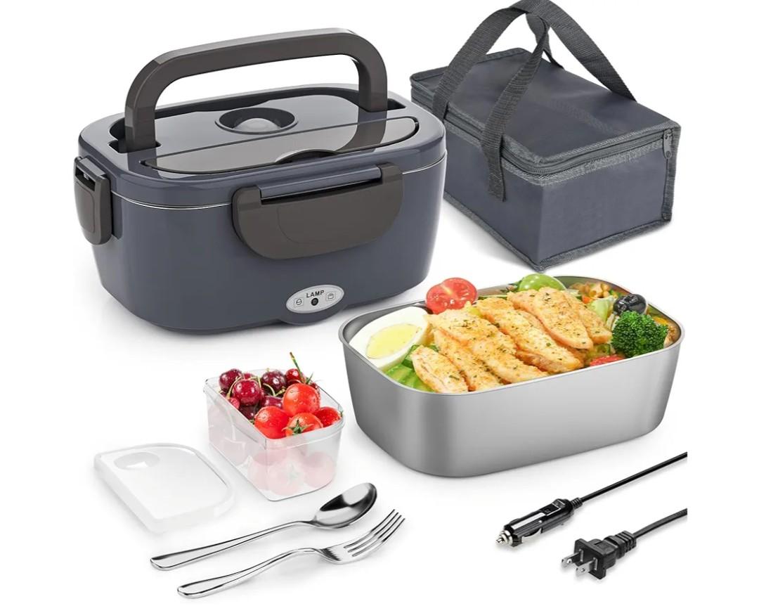 Carsolt Electric Lunch Box Food Heater for Adults 80W Portable Food Warmer for Car/Home 1.5L Heated Lunch Box for Adults, 12V/24V/110V Lunchboxes for Working Men, Portable Electric Lunchbox
