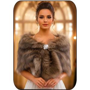 EASEDAILY Women's Fur Shawls and Wraps Wedding Fur Scarf Faux Bridal Stole with Brooch for Brides and Bridesmaids, S-M