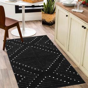 LIVEBOX Boho Black Rug for Kitchen, 3x5 Washable Area Rug for Entryway, Moroccan Cotton Throw Rugs Morden Indoor Carpet Large Door Mat for Front Porch