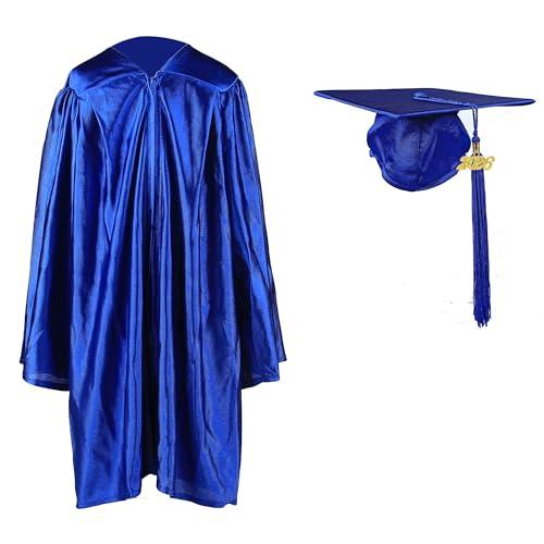 FtyFty Shiny Kindergarten Graduation Cap and Gown Set (24"(3'3"-3'5"), Royal Blue)