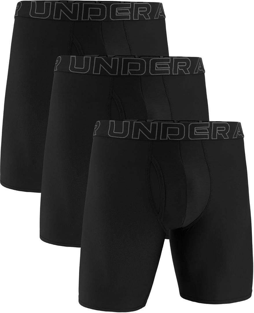Under Armour Men's Performance Tech Mesh Long-Leg Boxerjock Brief Underwear, 9" Inseam, All-Day Comfort & Ultra-Soft, 3-Pack (Black, M)