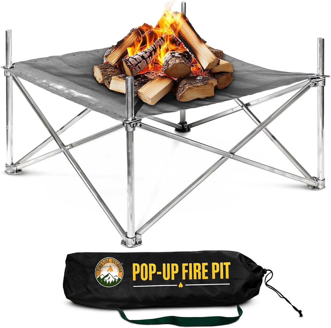 Fireside Outdoor Pop-Up Fire Pit 24" Ultra Lite Weighs 3.2 lbs - Folding FirePits for Outside, Outdoor Small Firepit Portable, Campfire Burn Pits, Camping Fire Pit Portable Holds 80 lbs of Firewood