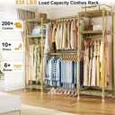 Ulif E7 Garment Rack, Heavy Duty Clothes Storage System with Extendable Hangers Rods, Metal Clothing Rack with 6 Wire Shelves, (52.3"-72") W x 14.5" D x 71.2" H, Load 838lbs, Gold