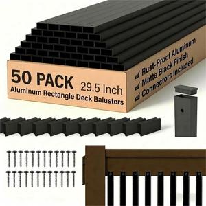 50 Pack 29.5" Black Aluminum Rectangle Deck Balusters with End Caps&Stainless Steel Screws-Upgraded Metal Railing Spindles Kit for Outdoor Deck,Porch,Stairs & Balustrade (Face Mount Compatible)
