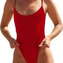Women's Sexy One Piece Bathing Suit Swimsuit High Cut Cheeky Coverage, Medium Cut Full Coverage (Small, Red (High Cut))