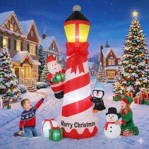 9FT Christmas Inflatables Decorations, Outdoor Santa Lighthouse Giant Blow Up with Built-in LED Lights for Yard Garden Lawn Holiday Decor