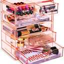 Sorbus Acrylic Makeup Organizer - Organization and Storage Case for Cosmetics Make Up & Jewelry - Big Clear Makeup Organizer for Vanity, Bathroom, College Dorm, Closet, Desk (4 Large, 2 Small Drawers) (Pink)