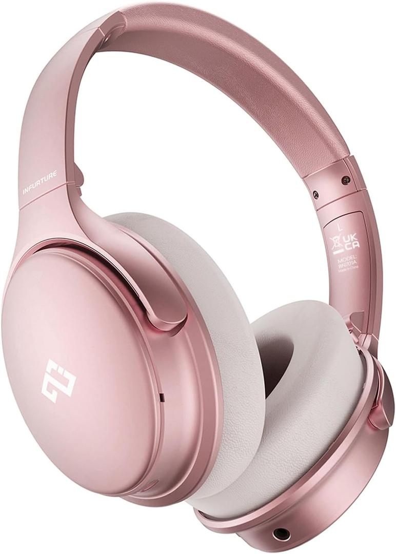 INFURTURE Pink Headphones Over Ear Headphones Active Noise Cancelling Bluetooth Headphones, Deep Bass Headset, Low Latency, 90H Playtime, Foldable Headphone for Sport Running Cool Gadgets Gift-H1 (Rose gold)