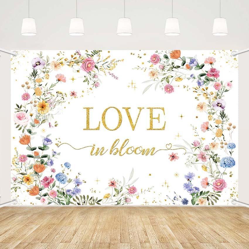 MEHOFOND Love in Bloom Bridal Shower Decorations Backdrop, Wildflower Wedding Shower Background, Spring Floral Engagement Wedding Bachelorette Party Decor Supplies Photo Booth Props 7x5ft