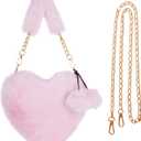 Heart Shaped Faux Fur Clutch Purse Fluffy Crossbody Shoulder Bag for Women Valentine (Light Pink)