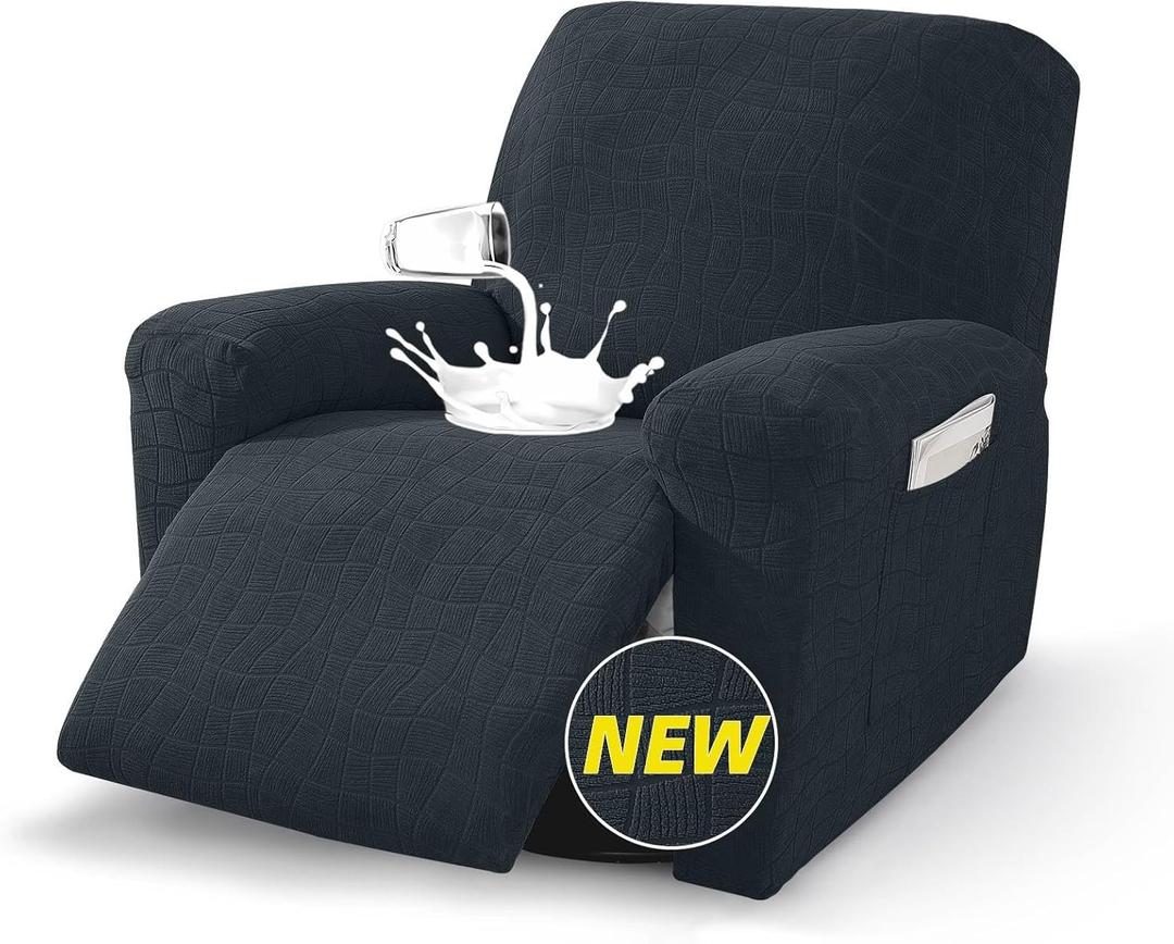 MAXIJIN Waterproof Recliner Chair Covers 3 Pieces Recliner Cover That Stay in Place, Washable Lazy Boy Recliner Slipcovers with Pockets Reclining Protector for Pet, Kids (Recliner, Dark Gray)