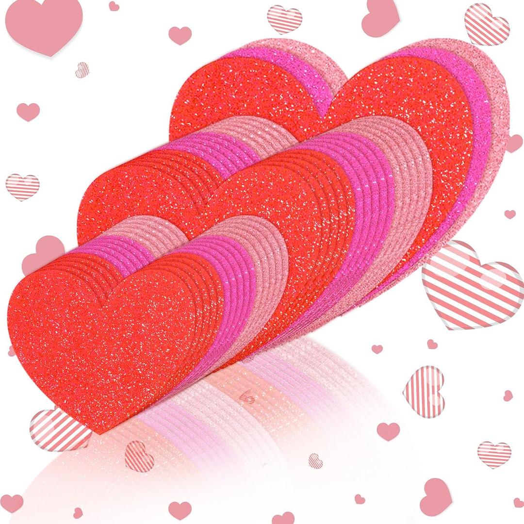 90 Pcs Valentine's Day Glitter Heart Cutouts 3 Color Heart Shape Paper Cutouts Reusable Window Clings Valentines Decor for Classroom Bulletin Board Art Craft Wedding Anniversary Party Supply