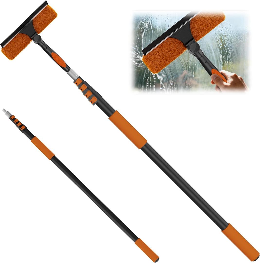 26FT High Window Cleaning Kit with Pole, 2-in-1 Window Squeegee with 5-20 FT Telescoping Extension Pole - Professional Window Washing Kit with Long Handle, Multi-Use Cleaning Tool for High Windows