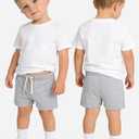 Feyoyi 4 Pack Baby Boy Shorts Cotton Pull On Baby Shorts Infant Boy Clothes Summer Casual Elastic Waist with Drawstring Black, Dark Gray, Ash Gray, Charcoal Gray Set A 3-6M