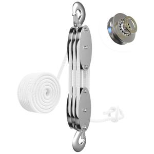 Rope Hoist Pulley System with Metal Bearing, 2200LB Pulley Block and Tackle, 6:1 Lifting Power 50ft, Heavy Duty Pulley Block for Hunting Lifting Garage Warehouses Building Gift
