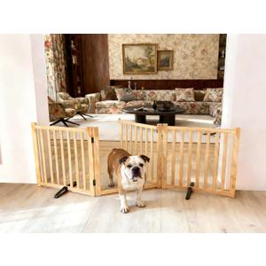 23" H Dog Gate Indoor, Wooden Freestanding Pet Gate, Foldable Dog Barrier with Door, No-Painted Fence for Stair, Doorway- 3 Panels