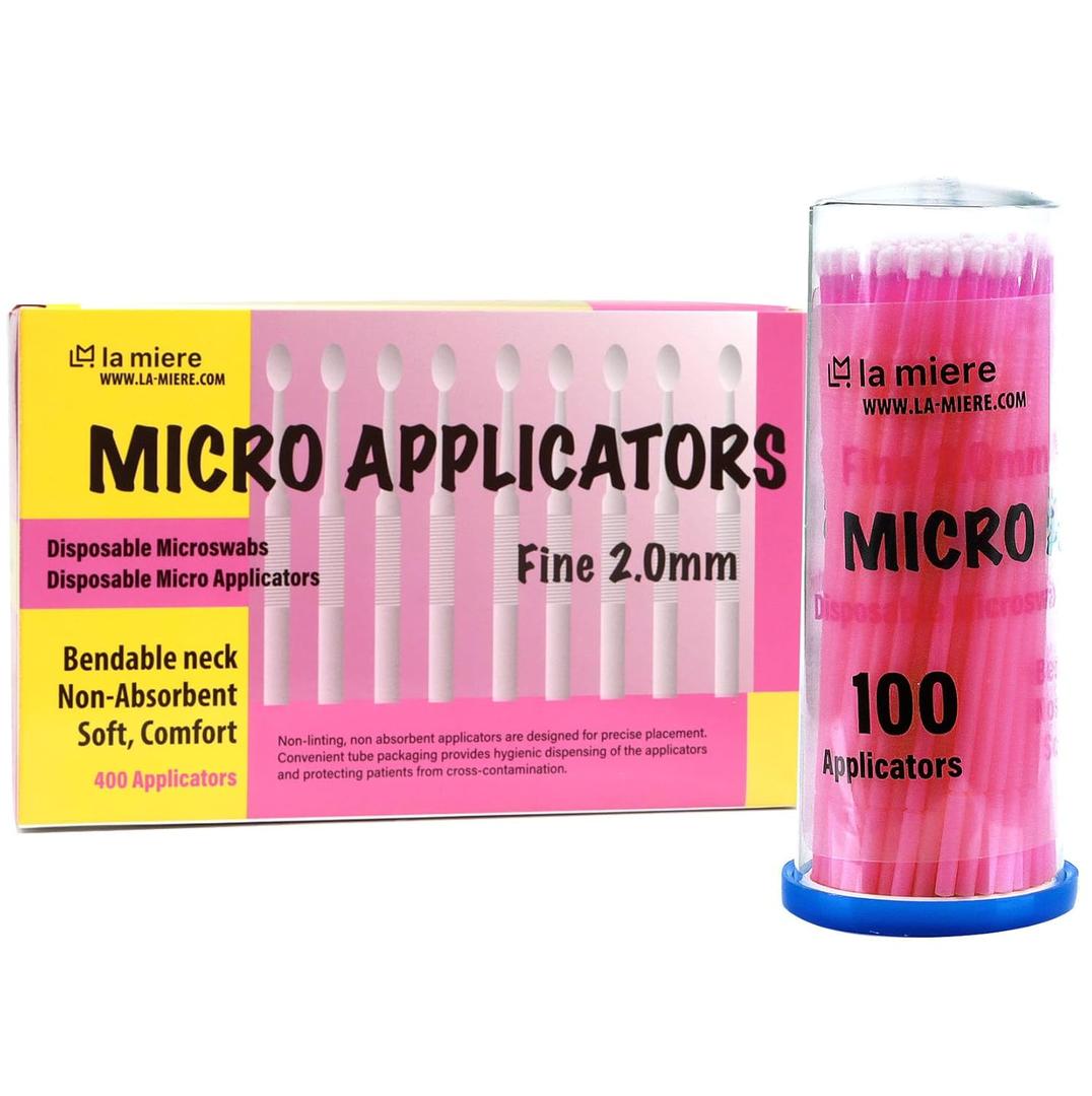 LA MIERE 400pcs Dental Micro Applicators Brushes Fine, Disposable Microswabs Fine 2.0mm Pink (1.5mm Pink)