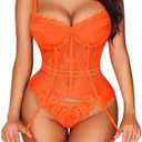 Avidlove Lingerie for Women Lace Corset and Panty Outfits Garter Lingerie Sets, Size: Small
