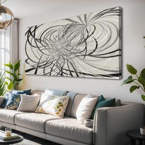 abstract Wall Art Framed Ready to Hang Wall Art Modern artwork Fantasy Paintings Black and white abstract lines Wall Art Prints Canvas Painting 29x58"Large Size for Living Room Bedroom Office Decoration (58L" x 29W", Gray-silver line)