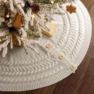 Christmas Tree Skirt 48 Inches: Annual Rings Chunky Cable Knit Cream White Tree Skirt, Thick Rustic Christmas Tree Decorations Neutral Christmas Decor Christmas Tree Skirts Xmas Home Party Supplies
