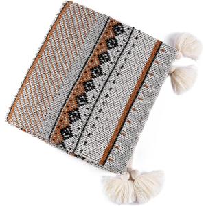 Knitted Throw Blanket Vintage Tassel Bohemian Ethnic Style Geometric Pattern Cozy Armchair Cover Warm Throws for Sofa Couch Bed Shawl Blanket 130x110cm (Small, Brown)