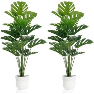SAJANDAS Set of 2 Artificial Monstera Deliciosa Plants in Pots, Fake Tropical Palm Tree with Greenery Leaves Stems, 43 Inch Faux Swiss Cheese Floor Plants Indoor for Home, Office, Store Decor