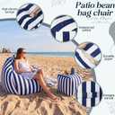 Outdoor Bean Bag Chair Set with Ottoman, Waterproof, Teardrop Boat Bean Bags and Matching Square Footrest, Breathable Weather Resistant Fabric for Marine Patio Pool(Blue White Stripe)