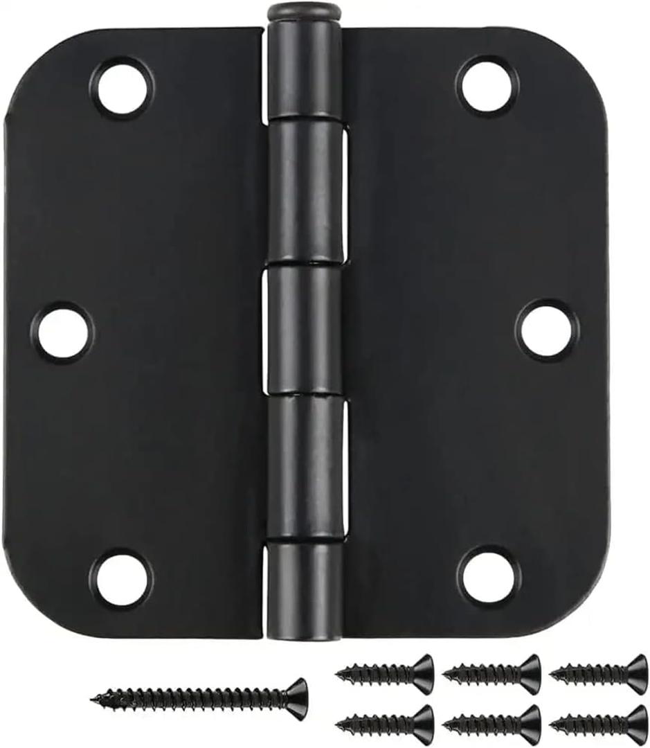 18 Pack Matte Black Door Hinges 3 1/2 Inch Interior Door Hinges 3.5 Inch Rounded 5/8 Radius Corners No-Squeak Sturdy Flat Iron Construction Standard Residential Hardware for Bedroom Home Indoor Doors