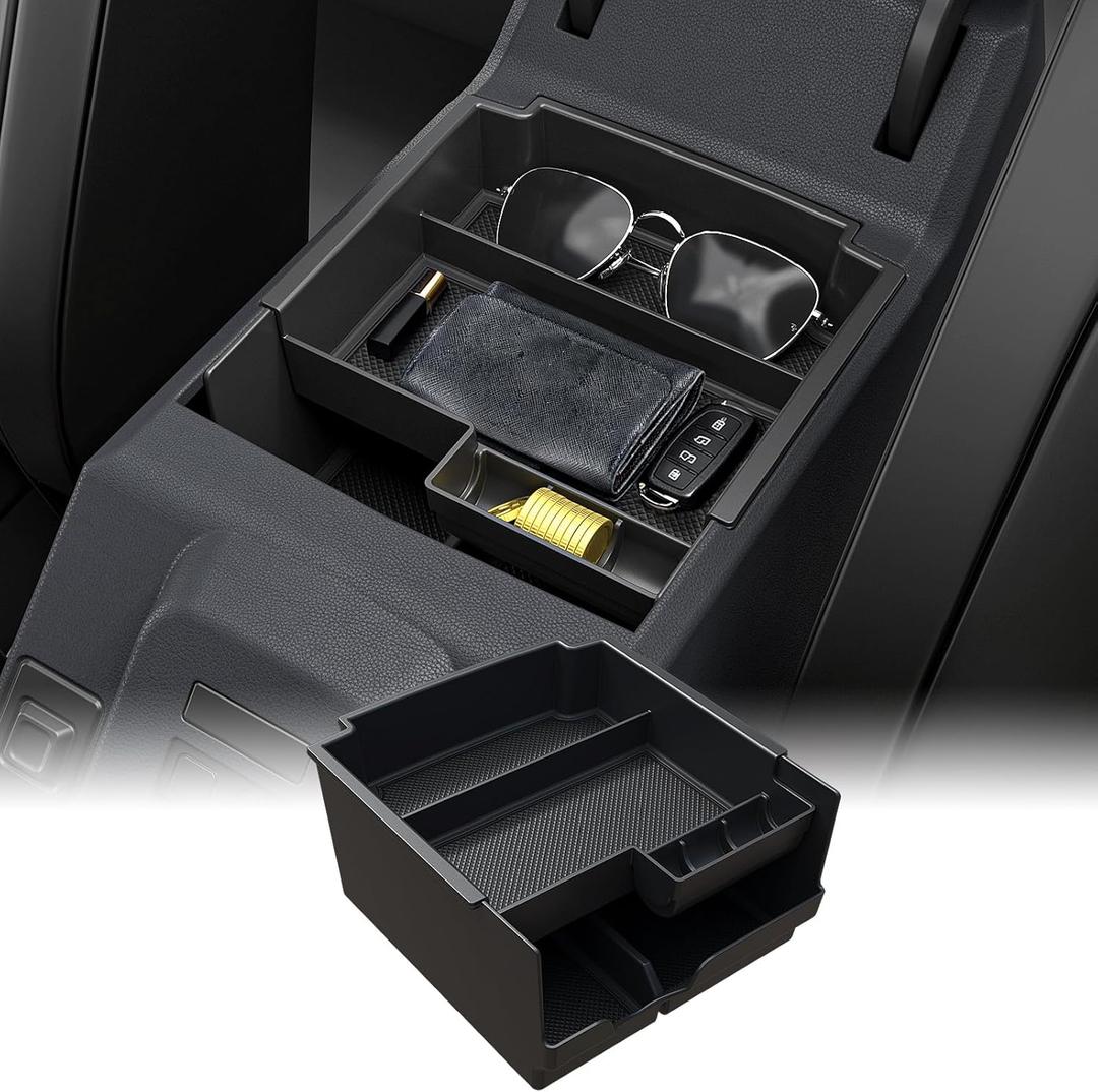 Mabett Double-Layer Console Organizer for Bronco 2025 4-door, Armrest Storage Box with Non-Slip Mat for Bronco Accessories (Not for Manual Transmission Not for Bronco Sport)
