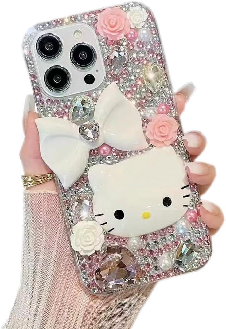Compatible with iPhone 16 Pro Max Case Bling Diamond Glitter Rhinestone for Girls Women Cute Sparkly Shiny Gem 3D Bowknot Crystal Girly Luxury Fashion Clear Protective Phone Case