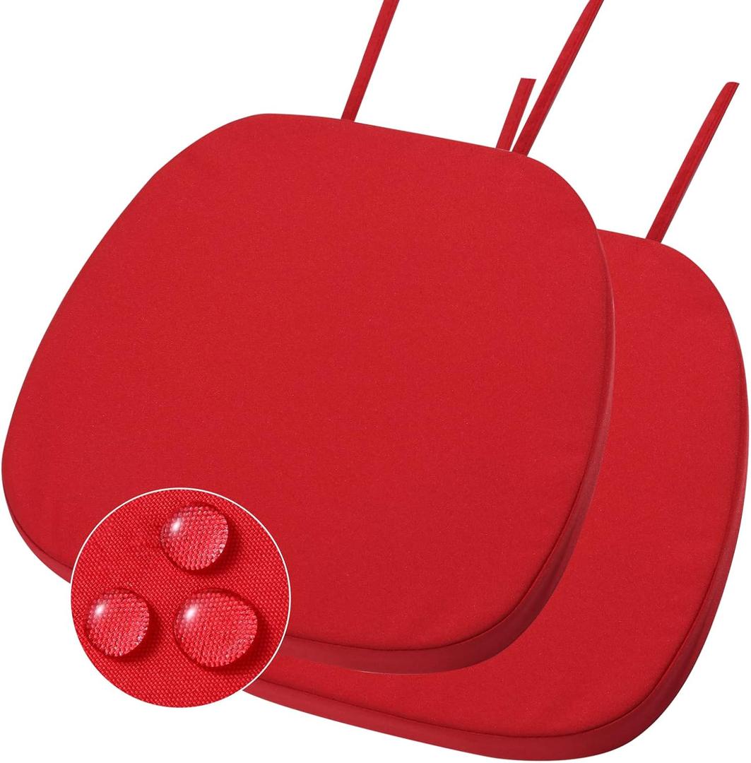 GUEGLSA Outdoor Waterproof Seat Cushions 14x14 inch, Non Slip Metal Chair Pad with Ties, U Shaped Metal Chair Cushion for Kitchen Dining Patio Chair, Set of 2, Red