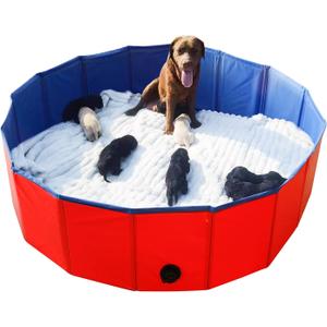 Artilife Foldable Dog Bath Pool - Portable Whelping Box for Puppies & Dogs (47" Dia.x12" H(120x30cm)) (Red)