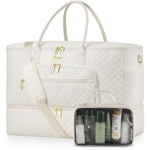 CLOKARS Travel Duffle Bag, Wide Open Large Weekender Bag for Women with Shoe Compartment, Carry on Overnight Bags with Toiletry Bag, Hospital Bag for Women Labor Delivery with Wet Pocket (Beige)