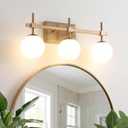 URSOLA 3 Lights 22" Bathroom Vanity Light Fixtures, Antique Brass Mid Century Modern Vanity Light with Opal Globe Glass Shades, G9 Socket, Bathroom Light Fixtures Over Mirror for Bathroom