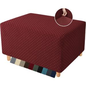 YEMYHOM Ottoman Cover Latest Jacquard Design High Stretch Folding Storage Footstool Protector Rectangle Removable Slipcover (Ottoman Small, Christmas Wine Red)