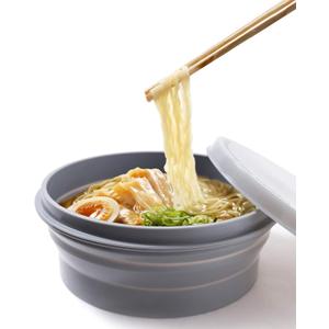 IYYI ME.FAM Silicone Collapsible Bowl with Lid - 800ML Folding Travel Bowl for Camping, Hiking - Heat Resistant (Gray)