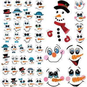 4 x 45pcs Snowman Face Stickers for Crafts Cute Christmas Ornaments Vinyl Snow Man Face Decals Xmas Winter Holiday Stickers for Window Glass Cups Balls Jars Wall Party Supplies Home Decoration(face45)