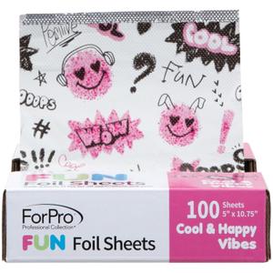 ForPro Professional Collection FUN Cool & Happy Vibes Foil Sheets, Aluminum, Pop-Up Foil Dispenser, Hair Foils for Color Application & Highlighting Services, Food Safe, 5 W x 10.75 L, 100-Count